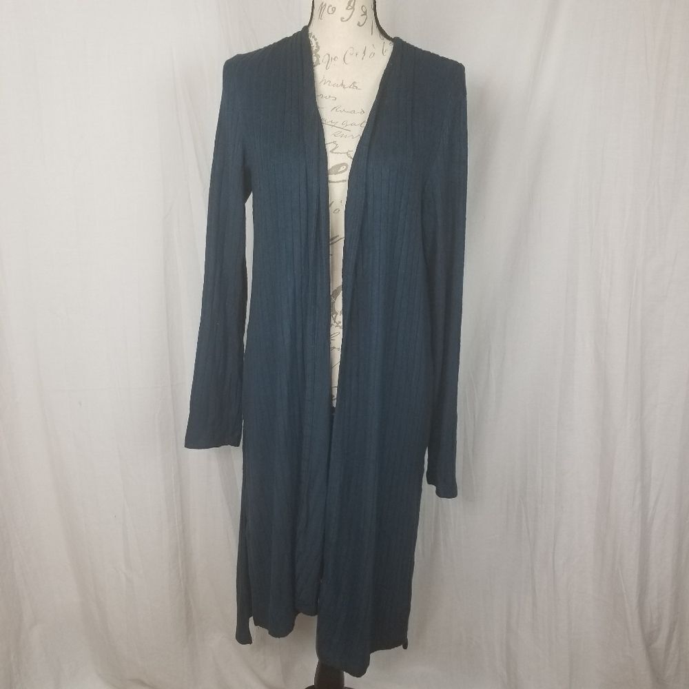 Bobeau Open Front Dark Teal‎ Long Cardigan